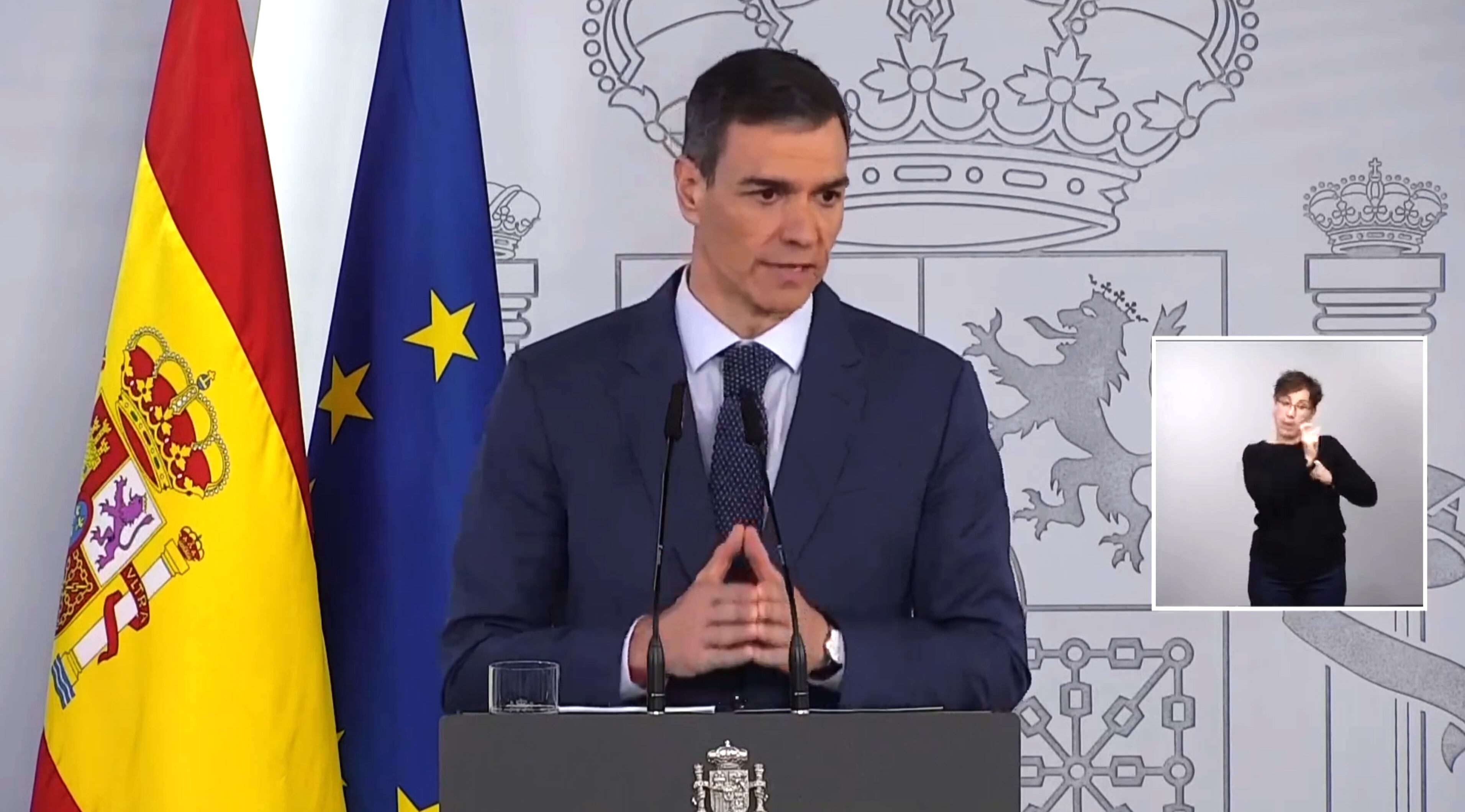 Pedro Sánchez, durante su rueda de prensa este viernes en La Moncloa.