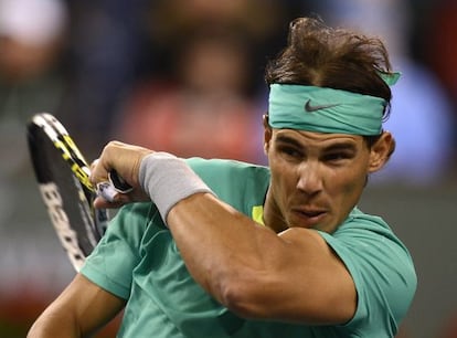 Rafael Nadal in action against Ryan Harrison in the second round at Indian Wells. 