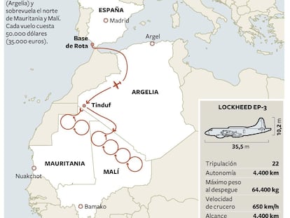 Ruta del avión espía que salió de Rota hacia Mauritania y Malí