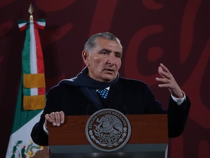 Adán Augusto López, secretario de Gobernación, encabezó la conferencia de prensa matutina en Palacio Nacional.