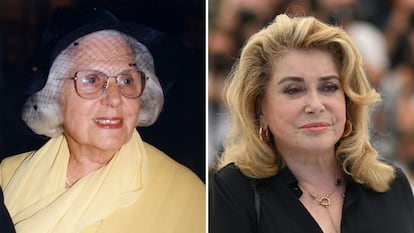 Renee Dorleac en 1996 y su hija, Catherine Deneuve, en julio de 2021 en Cannes.