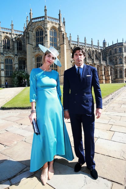 Nacho Figueras y su esposa, Delfina Blaquier, a su llegada a la boda de los duques de Sussex, el 19 de mayo de 2018.