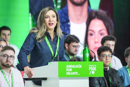 La portavoz del Grupo Parlamentario Socialista, María Márquez, durante la inauguración del XV Congreso del PSOE de Andalucía. 