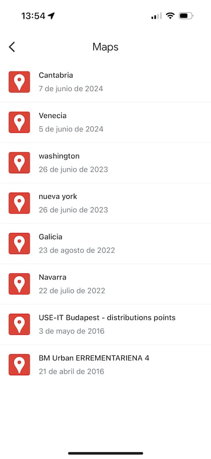 Captura de Google My Maps para compartir los mapas en redes sociales.