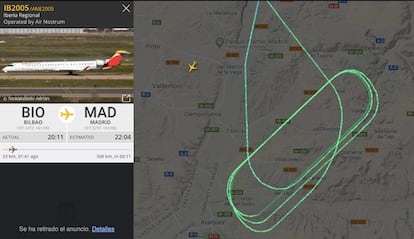 Mapa con la trayectoria del vuelo del viernes del Athletic alrededor de Barajas