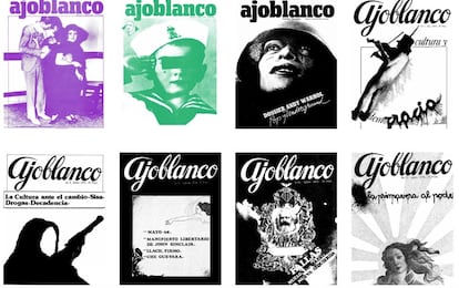 Portadas antiguas de la revista 'Ajoblanco'.