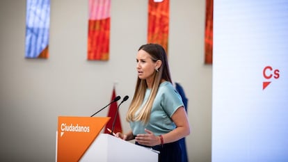 La portavoz de la Ejecutiva nacional de Ciudadanos, Melisa Rodríguez, en rueda de prensa en la sede del partido.