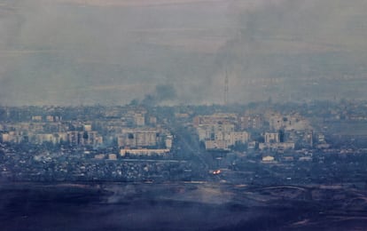 Combates en la ciudad de Bajmut, el 9 de abril.  