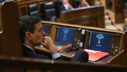 El líder del PSOE, Pedro Sánchez, este miércoles en el Congreso.
