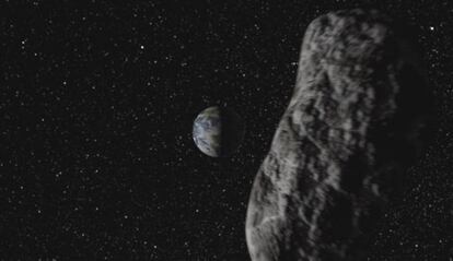 Il·lustració de la NASA d'un asteroide davant de la Terra.