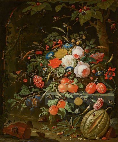 'Bodegón con flores y frutas', pintado en 1670 por Abraham Mignon.