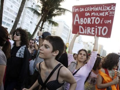 Pro-choice activists at a rally in Brazil.