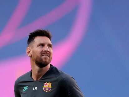 Messi, durante el entrenamiento del Barcelona en Lisboa.
