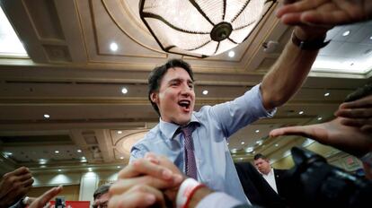 Trudeau, durante un mitin de campaña este viernes. 