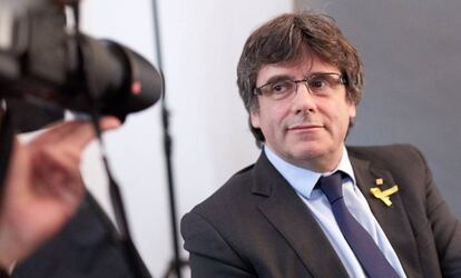 Carles Puigdemont, tras un encuentro con periodistas en Berlín, este jueves.