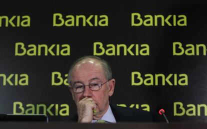 El presidente de Bankia, Rodrigo Rato, durante la presentaci&oacute;n de resultados del banco, el pasado 10 de febrero