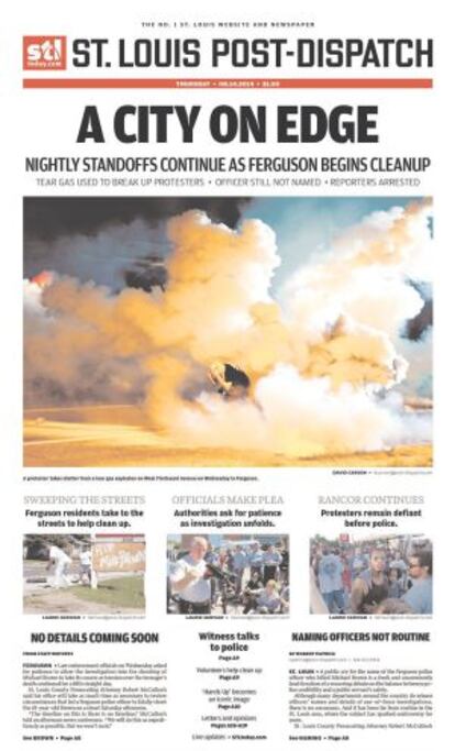 Portada del St. Louis Dispatch, premiado por sus imágenes de Ferguson.