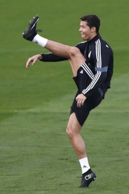 Cristiano, durante un entrenamiento del Madrid.