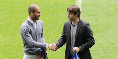 Guardiola y Pochettino, cuando entrenaban al Barça y Espanyol.