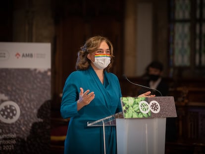La alcaldesa de Barcelona, Ada Colau, en la presentación telemática de Barcelona Capital Mundial de la Alimentación Sostenible.
