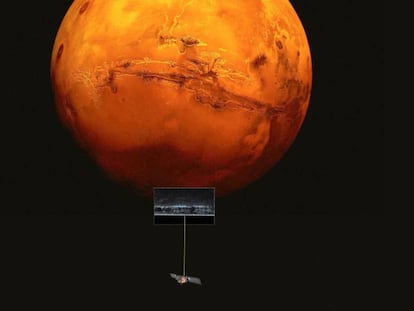 Reproducción artística de la sonda Mars Express que explora el hemisferio sur de Marte.