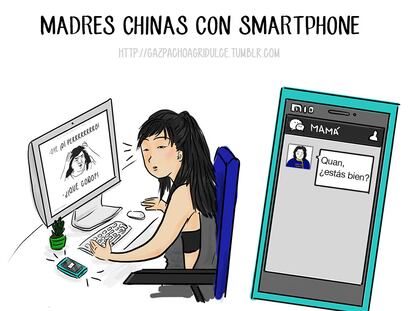 Madres chinas con smartphone...