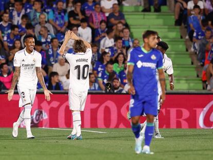 Eder Militao of Real Madrid celebrates a goal during the spanish league, La Liga Santander, football match played between Getafe CF and Real Madrid at Coliseum Alfonso Perez stadium on October 08, 2022, in Getafe, Madrid, Spain.
AFP7 
08/10/2022 ONLY FOR USE IN SPAIN