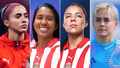 Daniela Delgado, Joselyn de la Rosa, Jaqueline Rodríguez y Blanca Félix, jugadoras de Chivas.