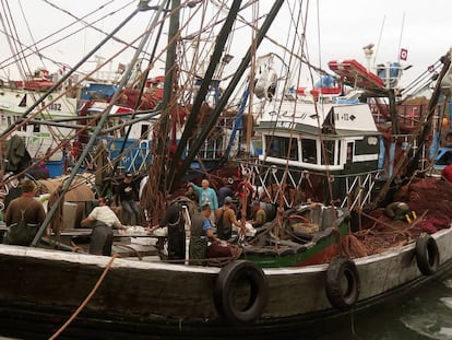 Barco pesquero marroqu&iacute; en el puerto de la ciudad sahariana de Dajla, el pasado 15 de febrero.
 
