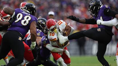 Un momento del partido de fútbol americano del pasado 28 de enero entre los Kansas City Chiefs y los Baltimore Ravens.