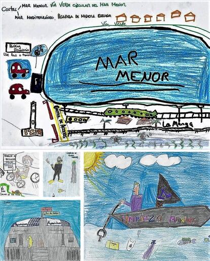 Dibujos de los estudiantes sobre sus propuestas para la mejora de la vida en el Mar Menor |