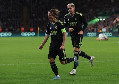 Modric celebra su gol contra el Celtic este martes en la primera jornada de la Champions.