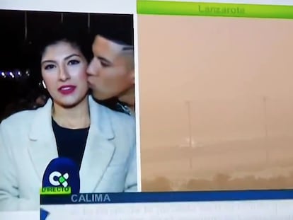 Journalist Raquel Guillán was kissed by a stranger while reporting live from the Canary Islands.