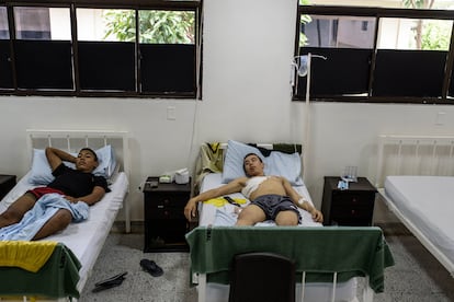 Wounded soldiers at the Saravena military base hospital. 