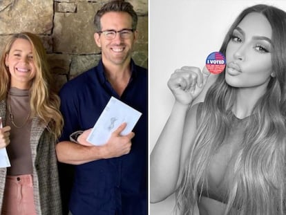 Jennifer Aniston, Blake Lively con Ryan Gosling y Kim Kardashian muestran su voto en las elecciones de EE UU de 2020.