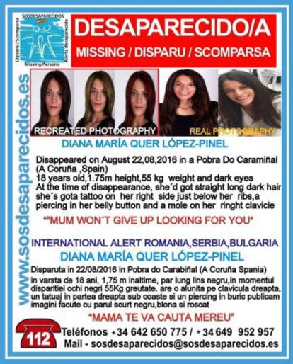 Cartel de la búsqueda de Diana Quer en Europa del este.