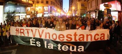 Manifestaci&oacute; contra el tancament de RTVV a Val&egrave;ncia.