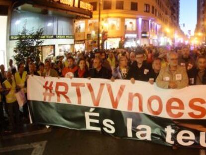 Manifestaci&oacute; contra el tancament de RTVV a Val&egrave;ncia.