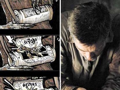 A la izquierda, Brad Pitt, en <i>Babel</i>. A la derecha, secuencia de dibujos de Guillermo del Toro para <i>El laberinto del fauno</i>.