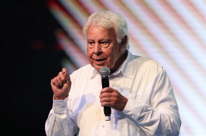 El expresidente del Gobierno, Felipe González, el viernes, durante una conferencia en México.