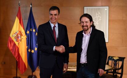 Pedro Sánchez y Pablo Iglesias, en su reunión del 9 de julio.