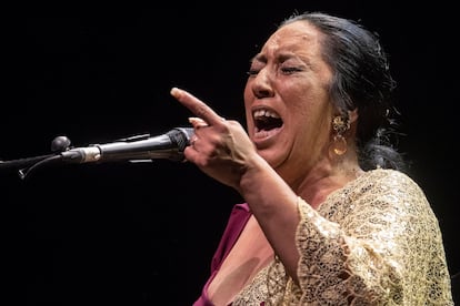 Amparo Heredia Reyes, 'La Repompilla', durante su actuación en la final de la 60ª edición del Festival Internacional de Cante de las Minas, ese sábado en La Unión (Murcia).