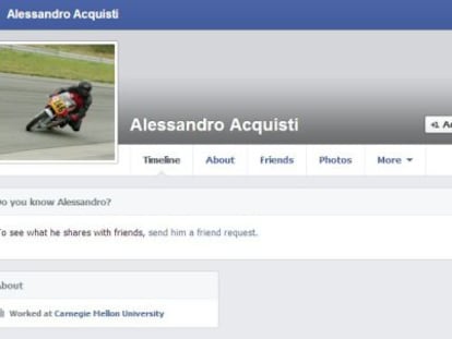 Perfil de Alessandro Acquisti en Facebook.