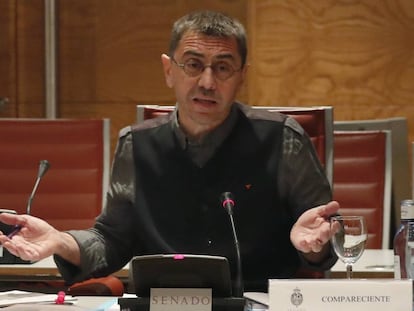 Juan Carlos Monedero appears before the Senate's investigation committee.