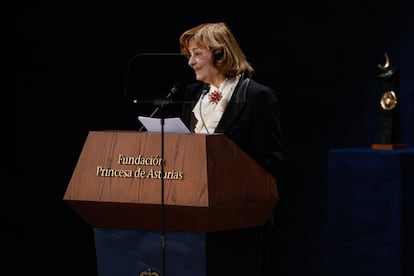   The Romanian essayist, Ana Blandiana, winner of the Princess of Asturias Award for Literature, delivers her speech.