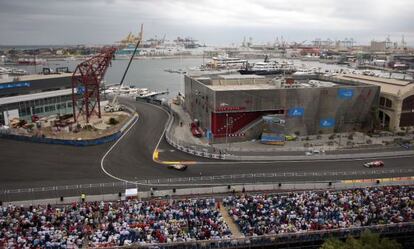 Circuito urbano de Valencia de F&oacute;rmula 1 durante los entrenamientos para el Gran Premio de Europa.  