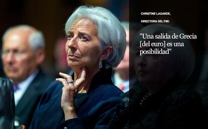 Ante la falta de un acuerdo, a finales de mayo la directora del Fondo Monetario Internacional, Christine Lagarde, en una entrevista al diario alemán 'Frankfurter Allgemeine Zeitung', declaró que "la salida de Grecia [del euro] es una posibilidad". Pocos días después Atenas pidió agrupar y retrasar sus pagos al Fondo Monetario Internacional, que suman unos 1.500 millones a lo largo de este mes.