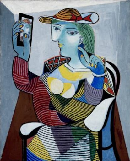 Composición realizada por el artista Kim Dong-kyu a partir de uno de los retratos de Picasso.