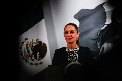 Claudia Sheinbaum en la conferencia matutina de este martes, en Palacio Nacional.