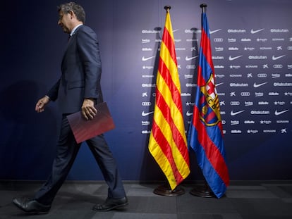 Josep Maria Bartomeu, tras una conferencia de prensa en el Camp Nou.